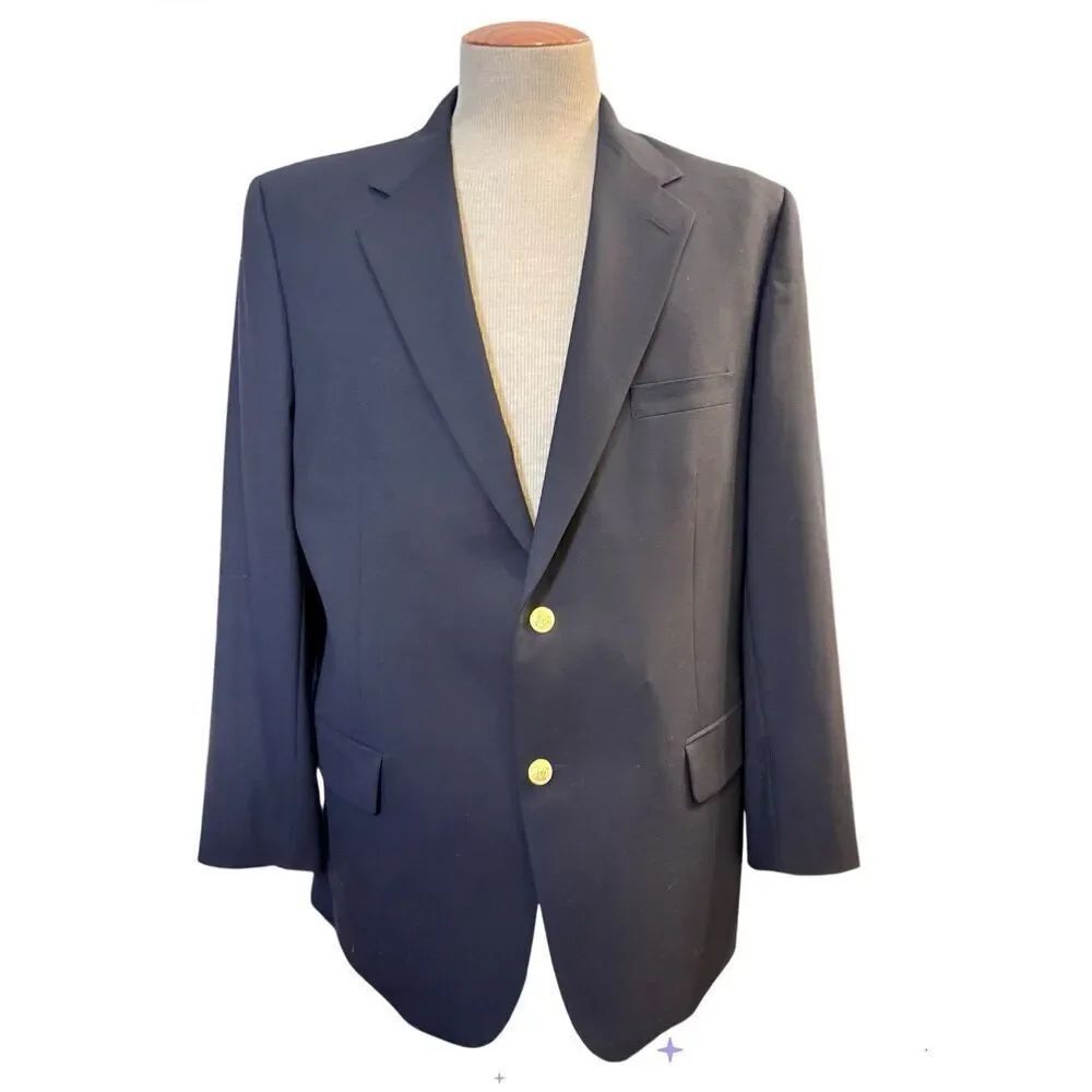 NWT Alan Flusser Navy Blue Gold 2-Button 44R Blazer Jacket Sport Coat
